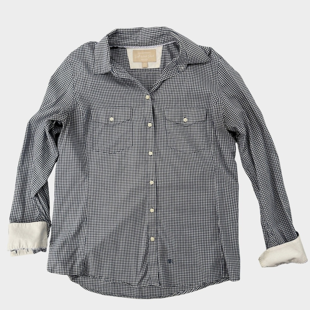 Banana Republic Blue Gingham Button Down Shirt Women M Cotton Long Sleeve Preppy